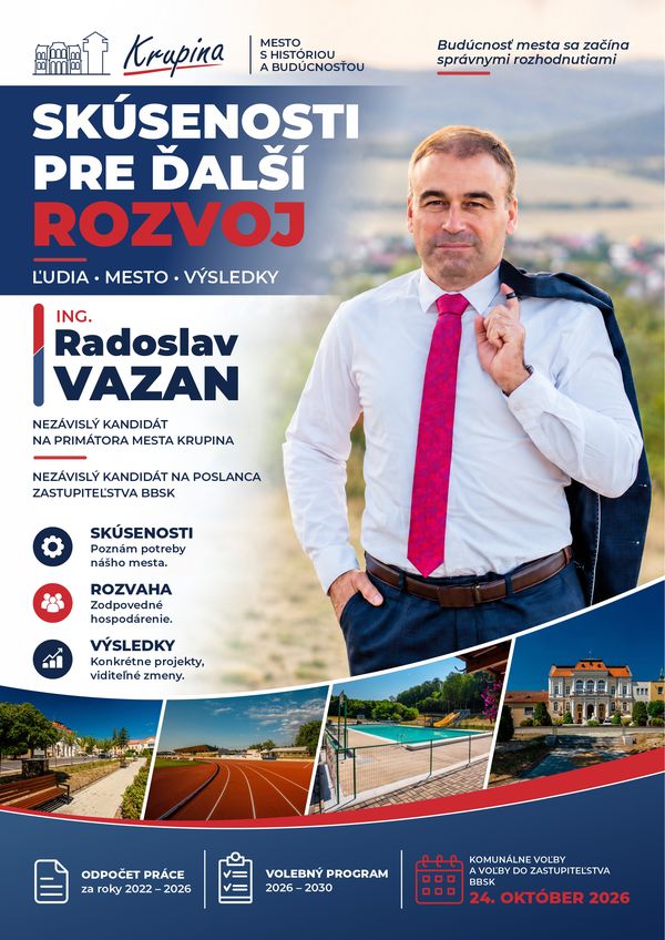 Titulná strana volebných novín: Skúsenosti pre ďalší rozvoj – Ing. Radoslav Vazan